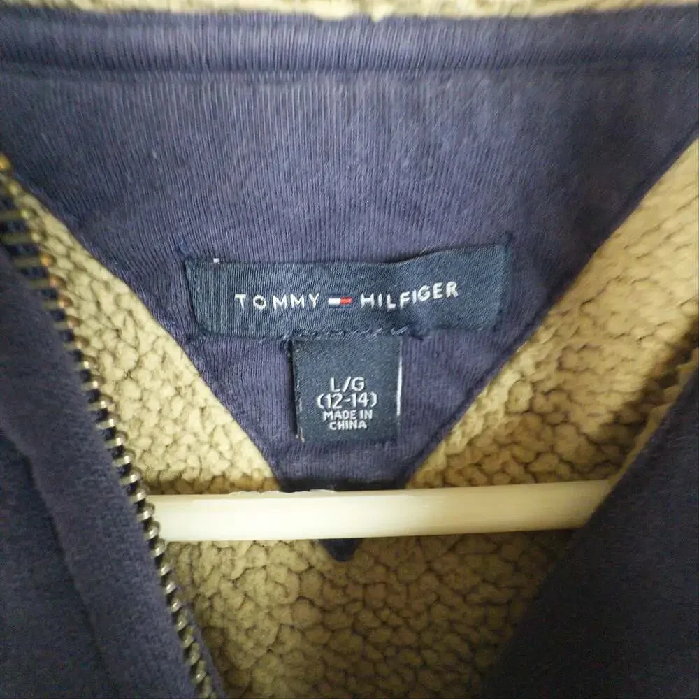 Tommy Hilfiger Navy Blue Sherpa Lined Full Zip Hoodie with Eagle Graphic 12-14